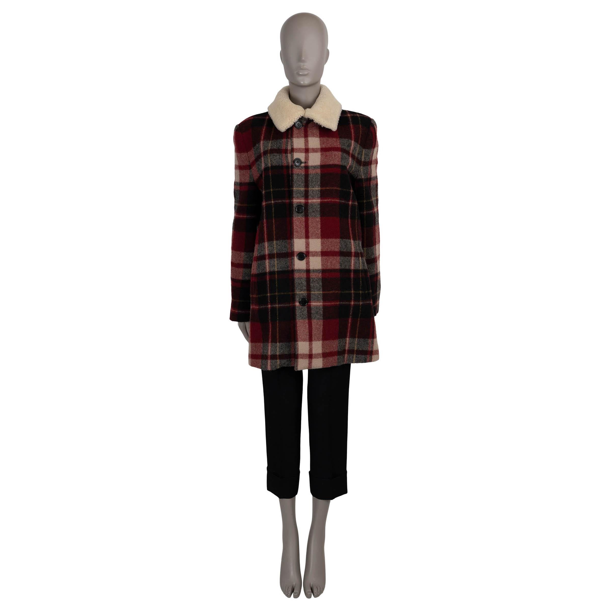 SAINT LAURENT rouge noir blanc laine PLAID SHEARLING COLLAR TRAPPER Jacket L Excellent état - En vente à Zürich, CH
