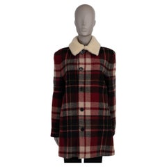SAINT LAURENT red black white wool PLAID SHEARLING COLLAR TRAPPER Jacket L
