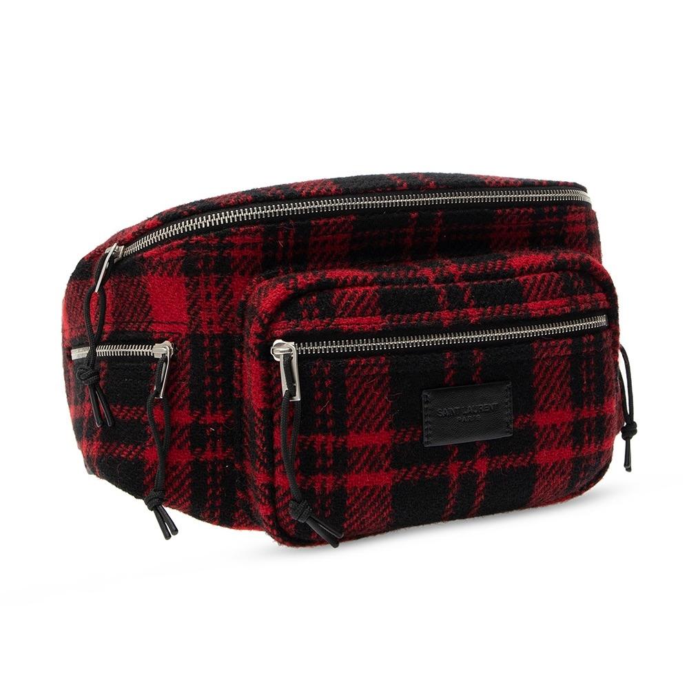Men's Saint Laurent Red Black Wool Tartan Nuxx Belt Bag For Sale