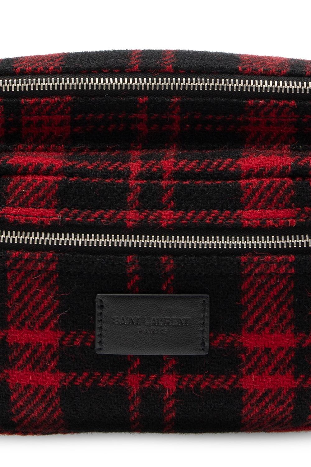 Saint Laurent Red Black Wool Tartan Nuxx Belt Bag For Sale 2