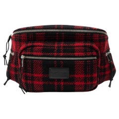 Saint Laurent Red Black Wool Tartan Nuxx Belt Bag