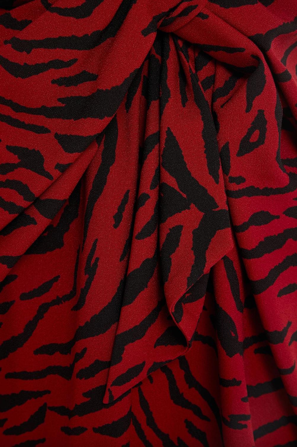 Saint Laurent Red & Black Zebra Print Tie Front Mini Dress Size 36 1