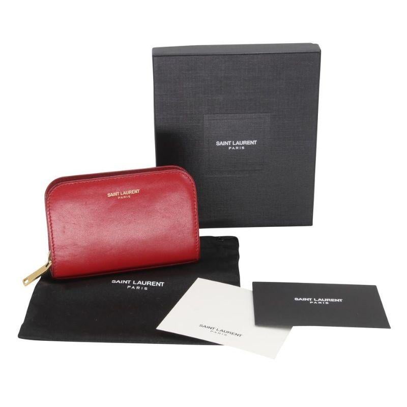 Saint Laurent Rote Box Leder Compact Zip Münztasche mit Reißverschluss Violett mit Brieftasche Damen im Angebot