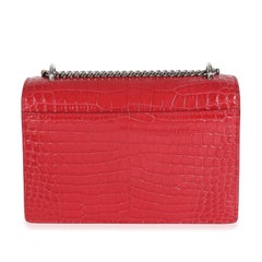 Saint Laurent Red Calfskin Crocodile Embossed Monogram Sunset Chain Wallet