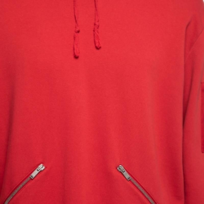 Saint Laurent Red Cotton Long Sleeve Hoodie XL In Good Condition For Sale In Dubai, Al Qouz 2