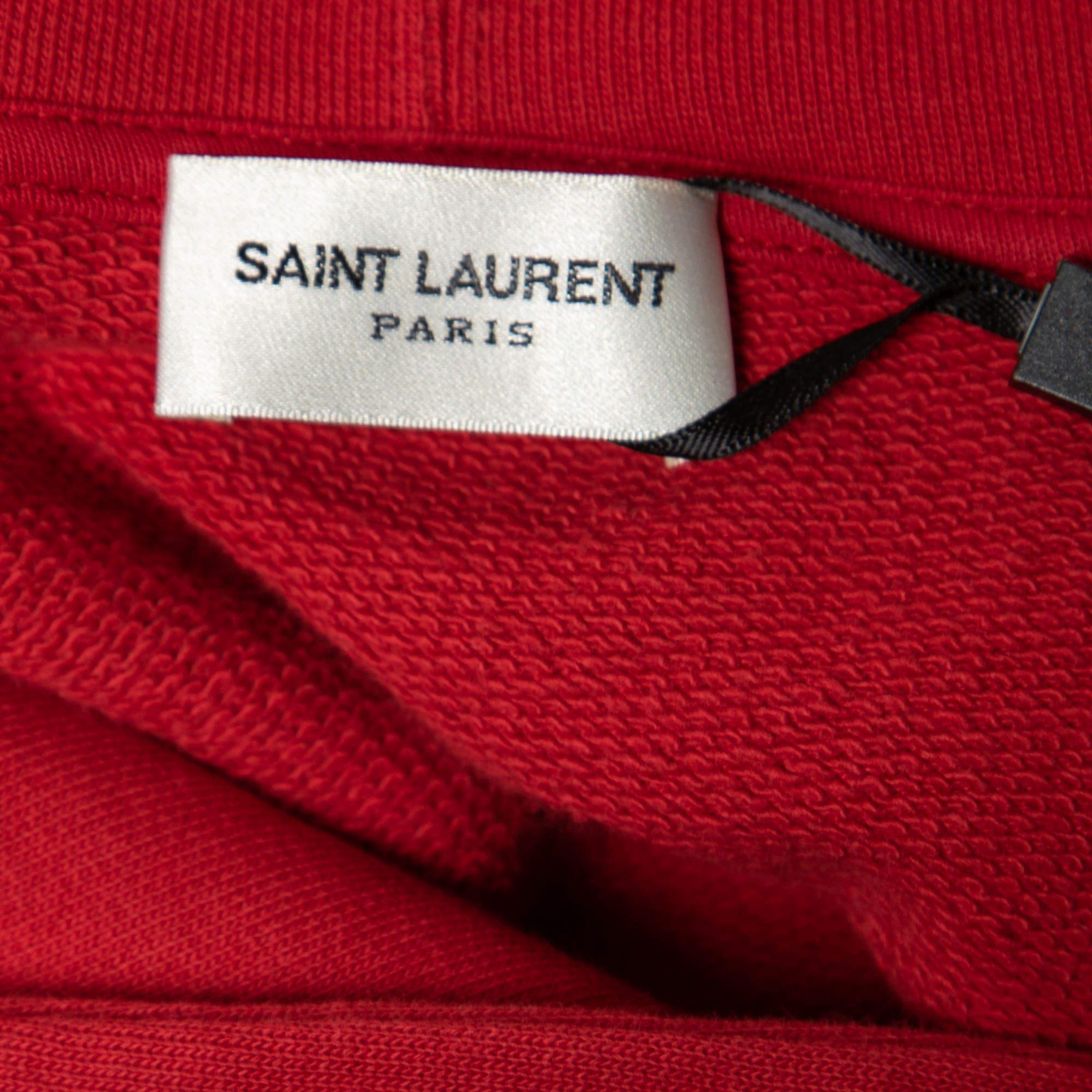 Saint Laurent Red Cotton Long Sleeve Hoodie XL In Good Condition For Sale In Dubai, Al Qouz 2