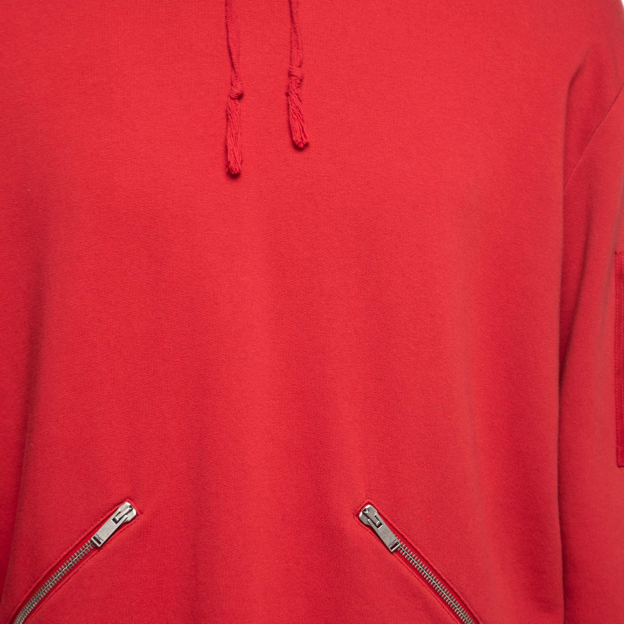 Men's Saint Laurent Red Cotton Long Sleeve Hoodie XL For Sale