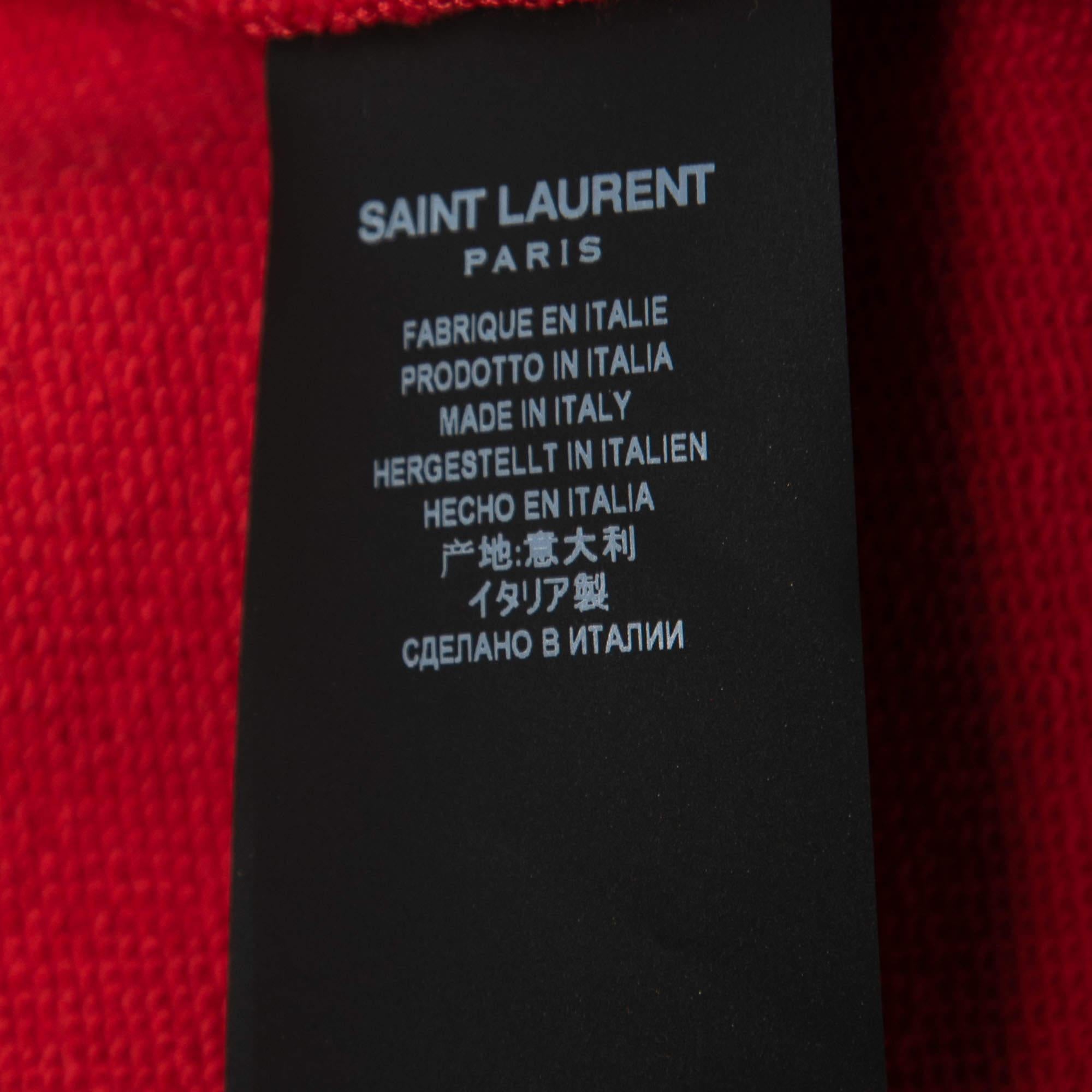 Saint Laurent Red Cotton Long Sleeve Hoodie XL For Sale 1
