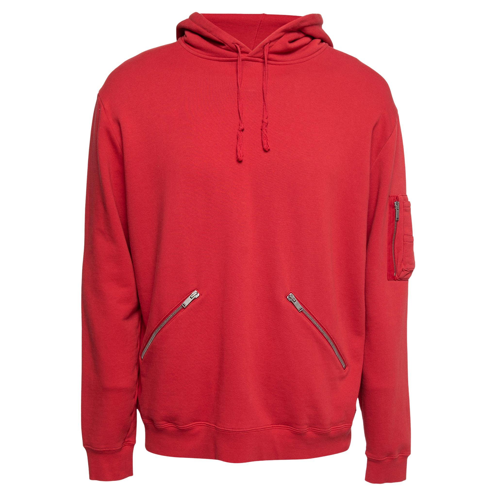 Saint Laurent Red Cotton Long Sleeve Hoodie XL For Sale