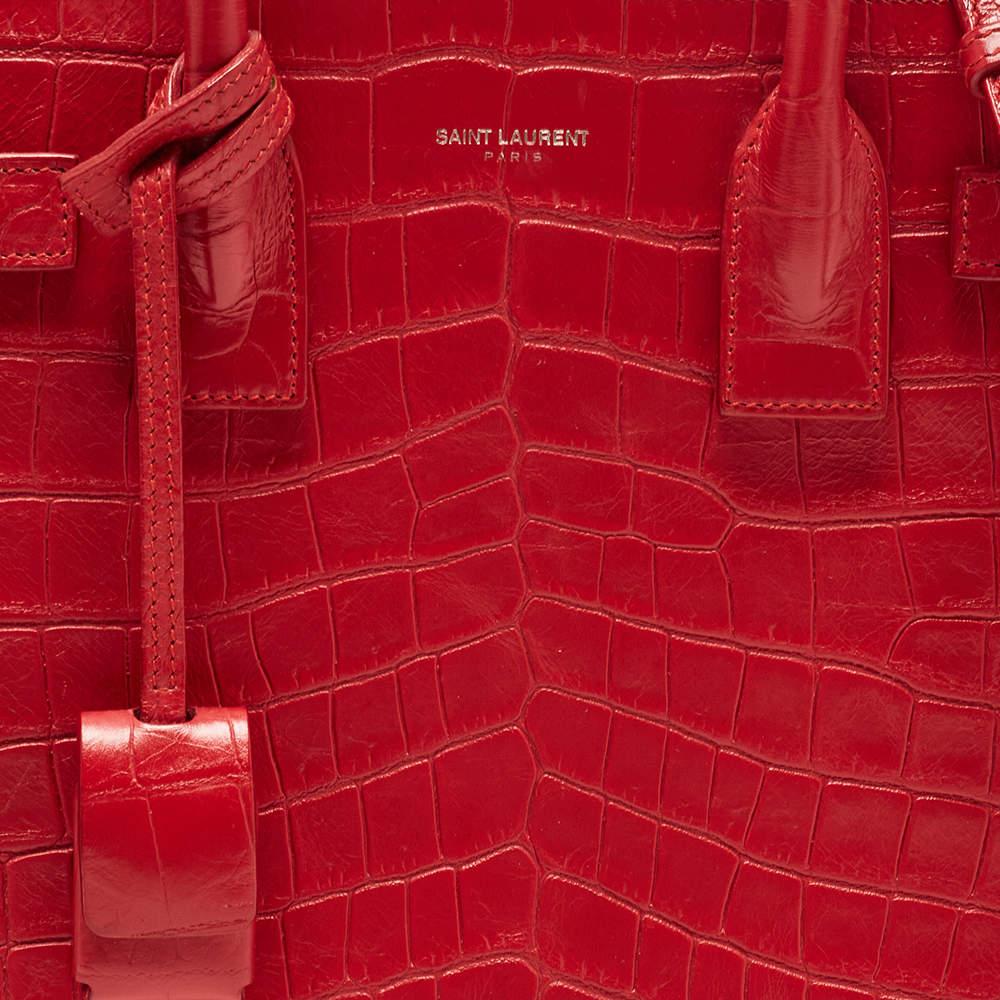 Saint Laurent Red Croc Embossed Leather Baby Classic Sac De Jour Tote 6