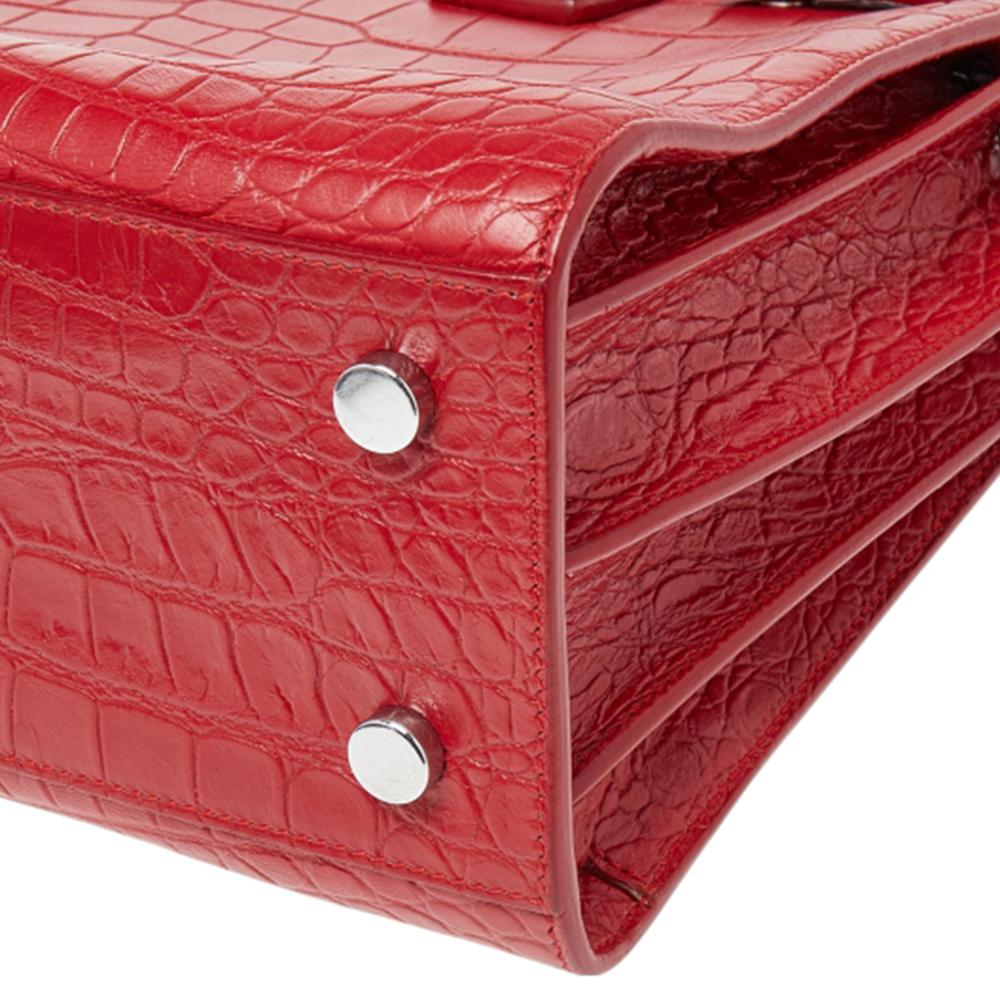 Saint Laurent Red Croc Embossed Leather Baby Sac De Jour Tote 4