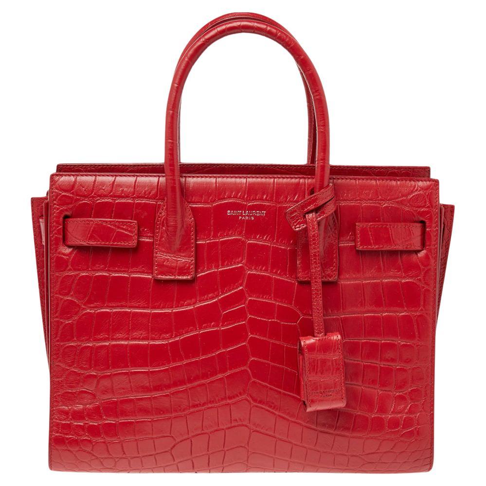 Saint Laurent White Croc Embossed Leather Baby Classic Sac De Jour Tote at  1stDibs