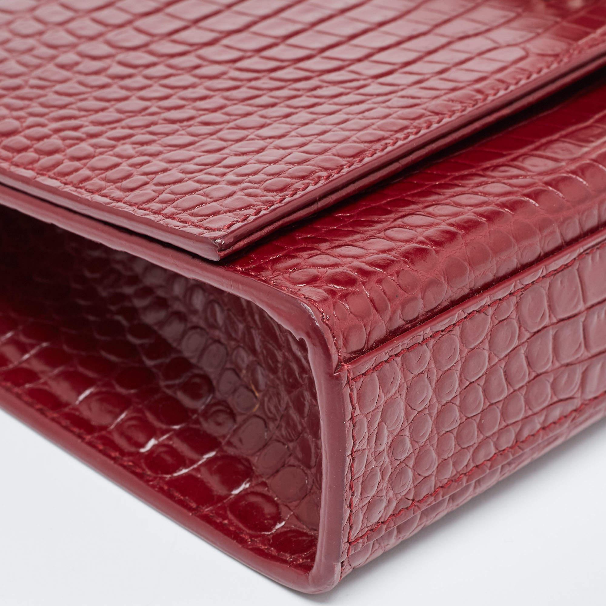 Saint Laurent Red Croc Embossed Leather Medium Kate Tassel Bag For Sale 8