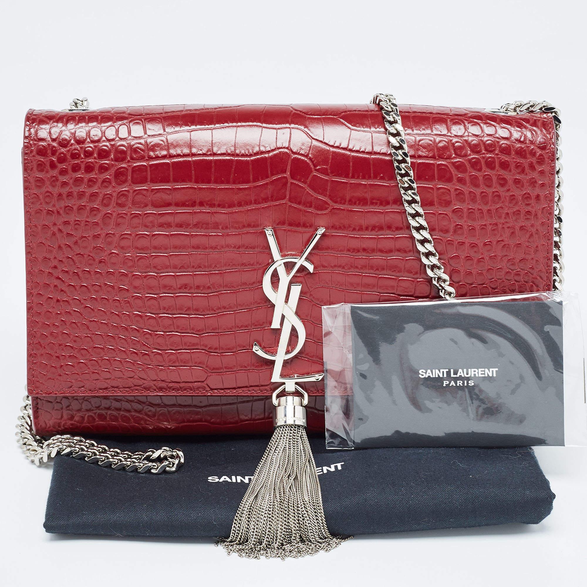 Saint Laurent Red Croc Embossed Leather Medium Kate Tassel Bag For Sale 1