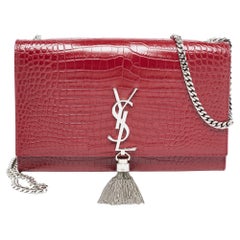 Saint Laurent Red Croc Embossed Leather Medium Kate Tassel Bag
