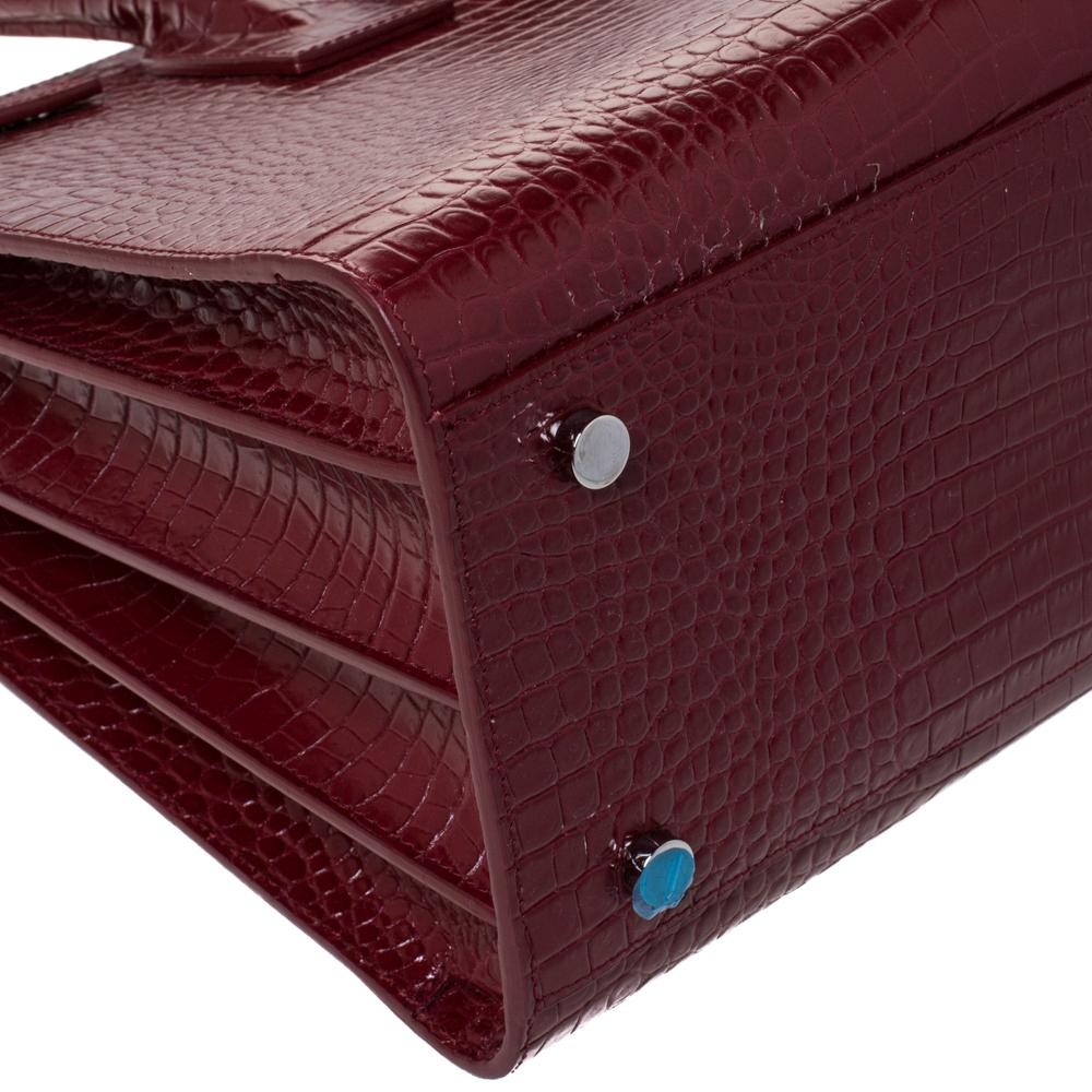 Saint Laurent Red Croc Embossed Leather Small Classic Sac De Jour Tote 2
