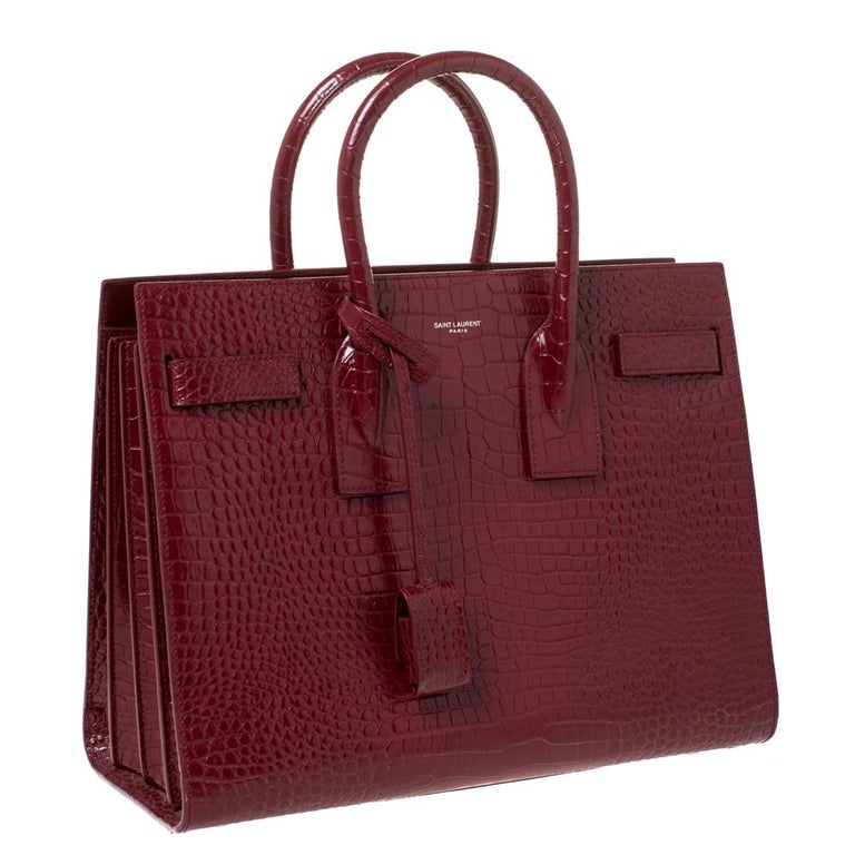 Saint Laurent Red Croc Embossed Leather Small Classic Sac De Jour Tote ...