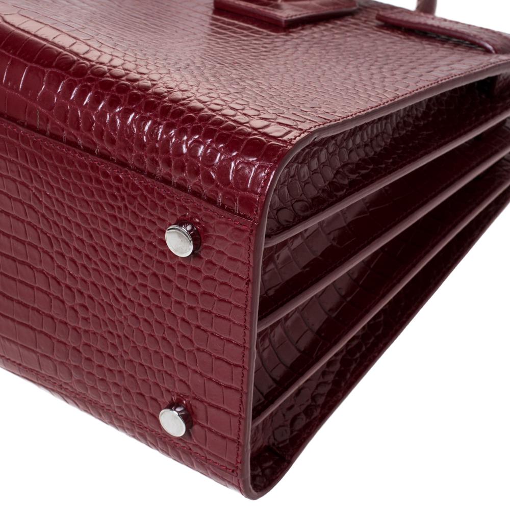 Women's Saint Laurent Red Croc Embossed Leather Small Classic Sac De Jour Tote