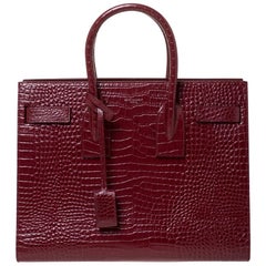 Saint Laurent Red Croc Embossed Leather Small Classic Sac De Jour Tote