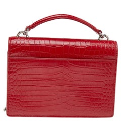 Saint Laurent Rotes Leder mit Krokoprägung Kleine Umhängetasche Sunset