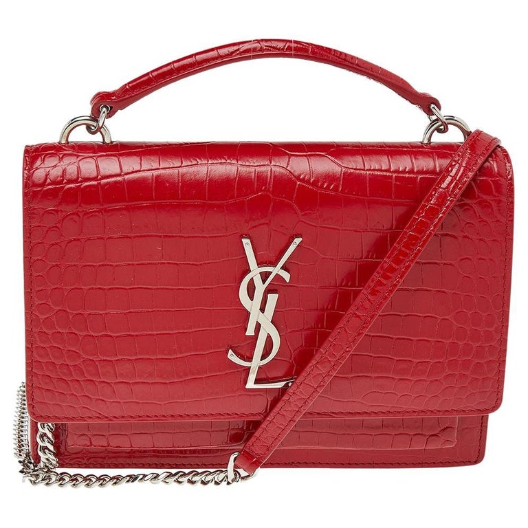 Saint Laurent Red Croc Embossed Leather Small Sunset Shoulder Bag at 1stDibs