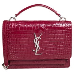 Saint Laurent Red Croc Leather Sunset Crossbody Bag