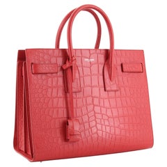 Vintage Saint Laurent Red Crocodile Embossed Leather Sac de Jour Small Bag