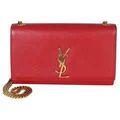 Saint Laurent Red Grain De Poudre Medium Kate Chain Bag