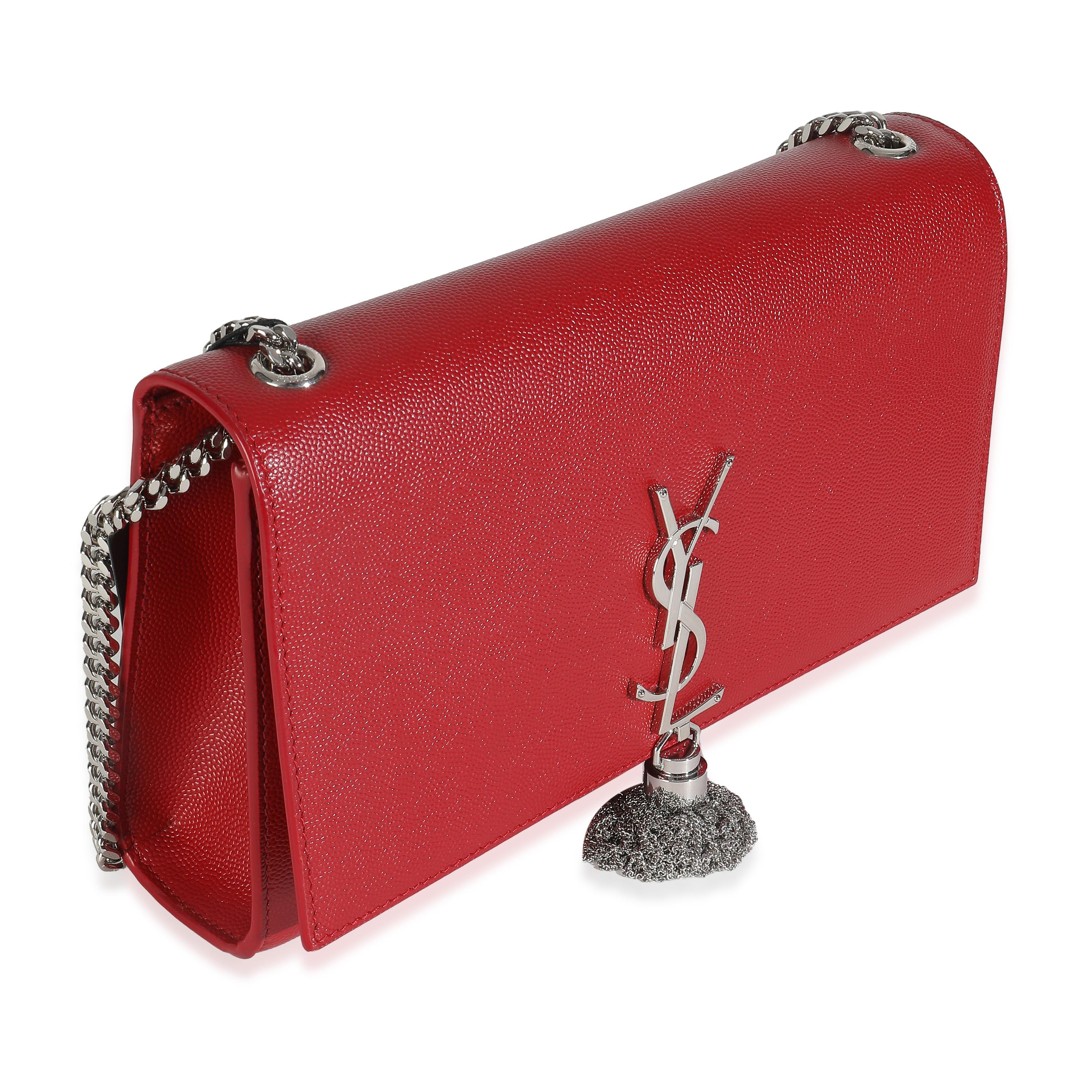 Saint Laurent Red Grain De Poudre Medium Kate Tassel Satchel In Excellent Condition For Sale In New York, NY