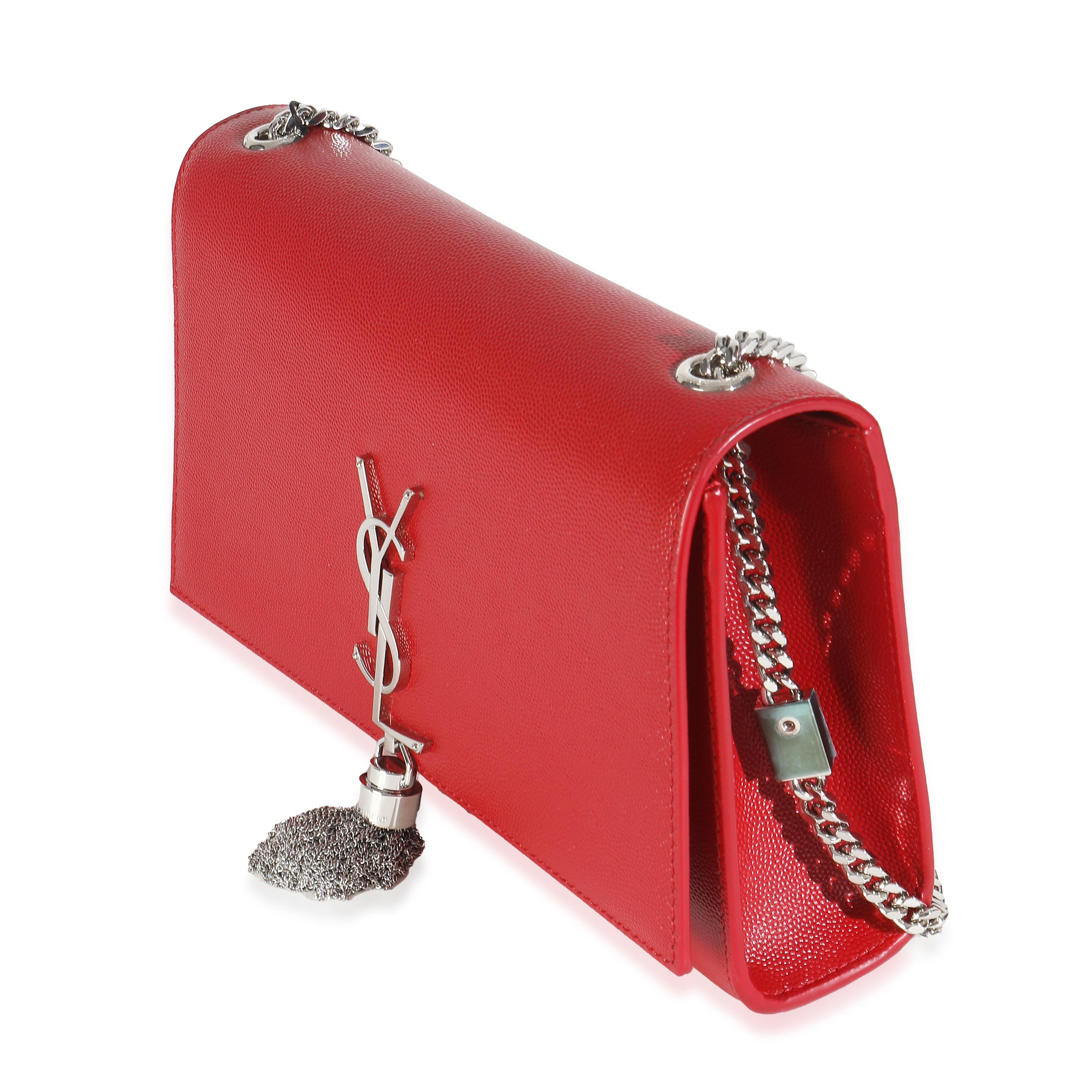 Women's Saint Laurent Red Grain De Poudre Medium Kate Tassel Satchel For Sale
