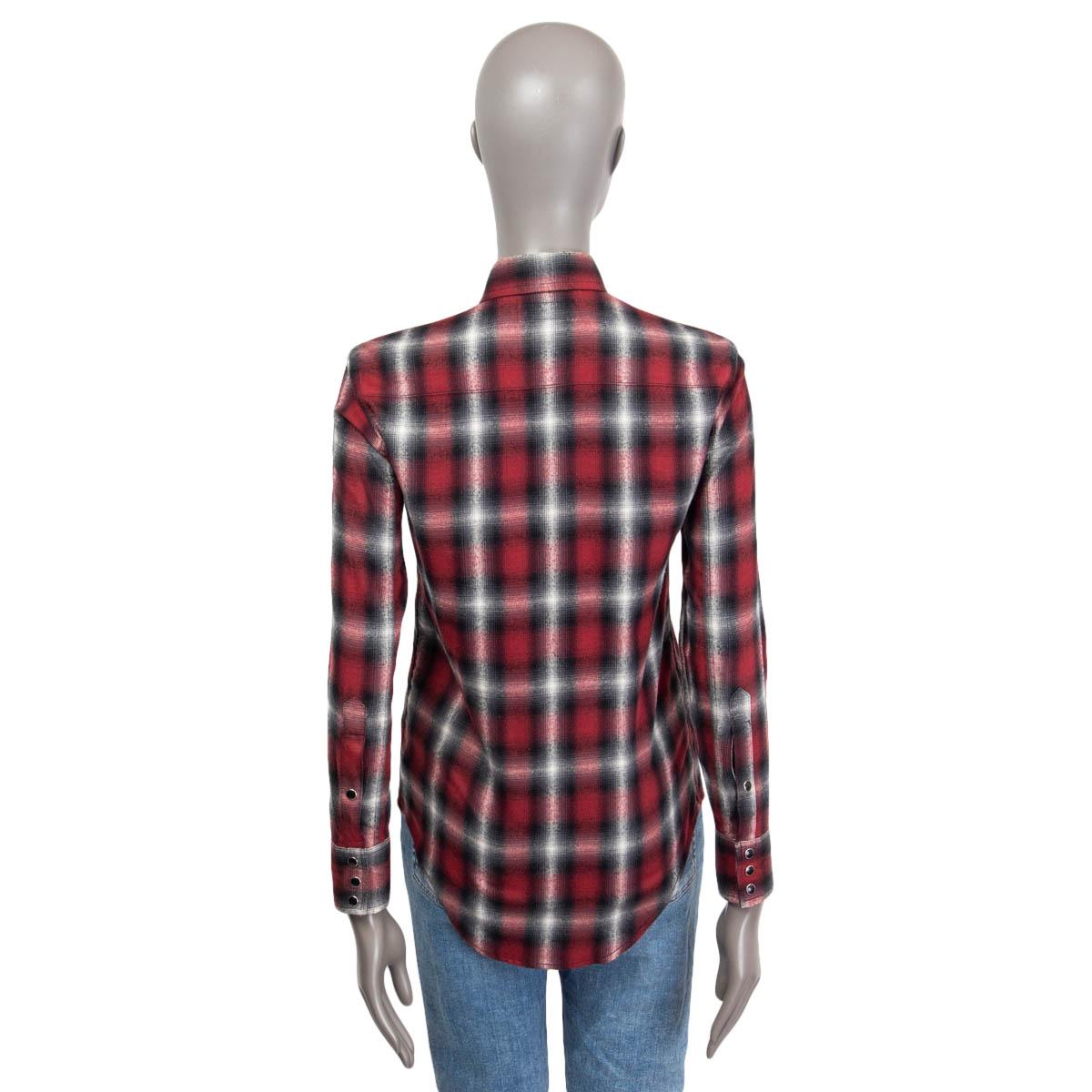 Gray SAINT LAURENT red & grey cotton FLANNEL PLAID CHECK Button-Up Shirt S For Sale