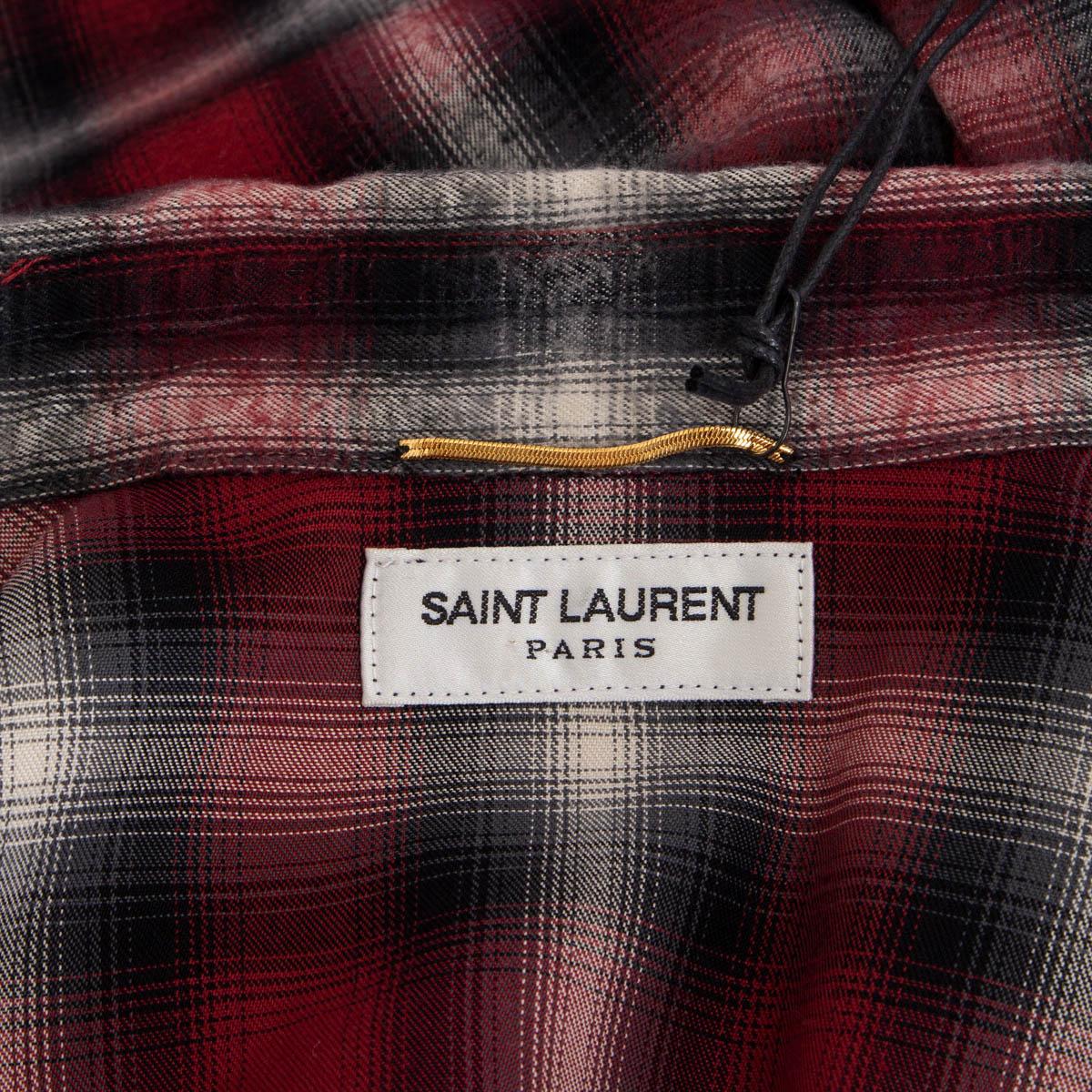 SAINT LAURENT red & grey cotton FLANNEL PLAID CHECK Button-Up Shirt S For Sale 1