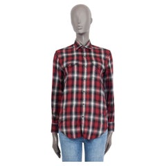 SAINT LAURENT red & grey cotton FLANNEL PLAID CHECK Button-Up Shirt S