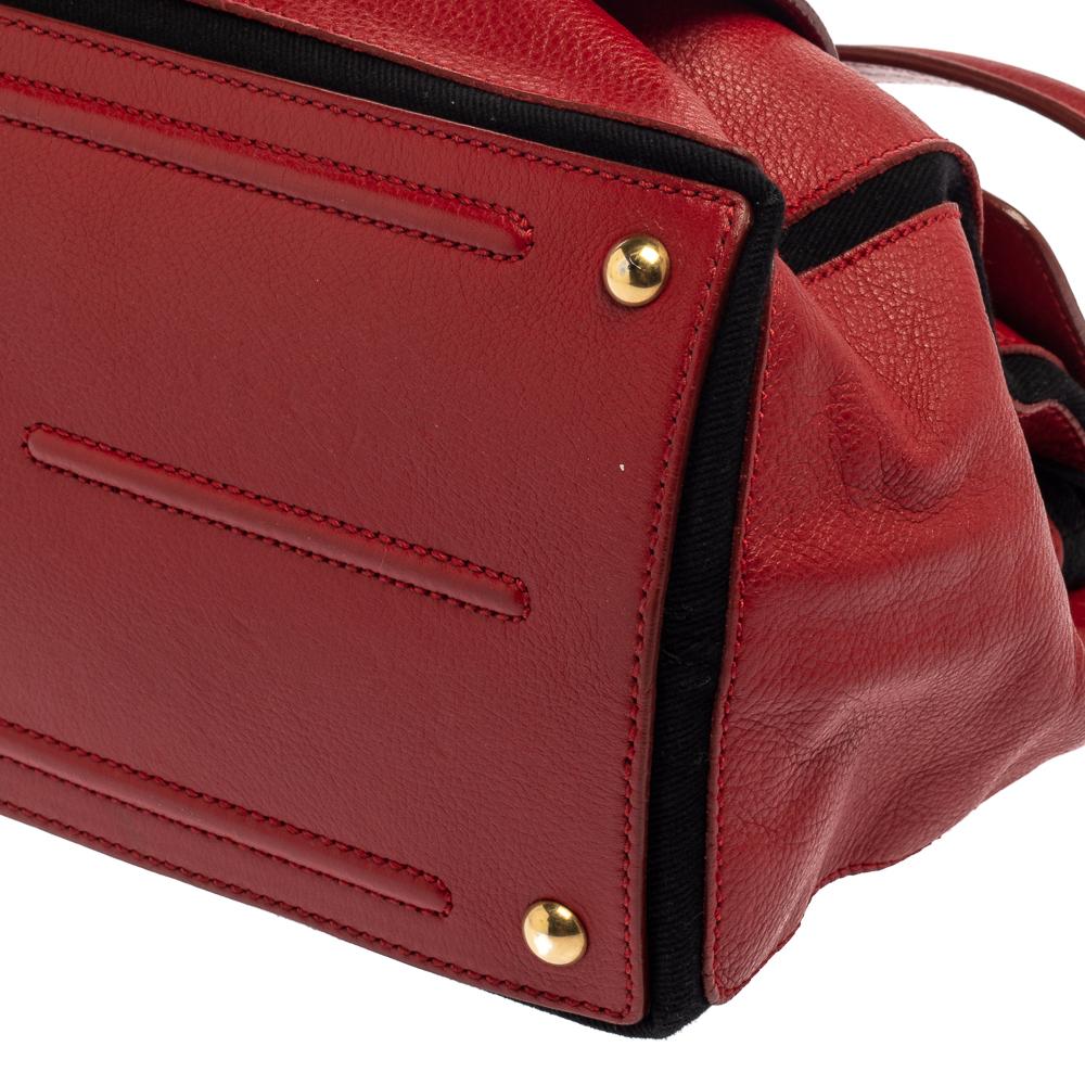 Saint Laurent Red Leather And Canvas Medium Muse Two Top Handle Bag 6