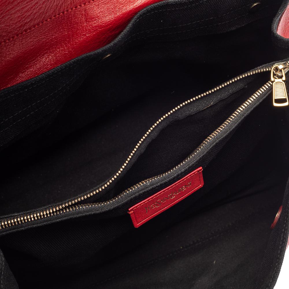 Saint Laurent Red Leather And Canvas Medium Muse Two Top Handle Bag 4
