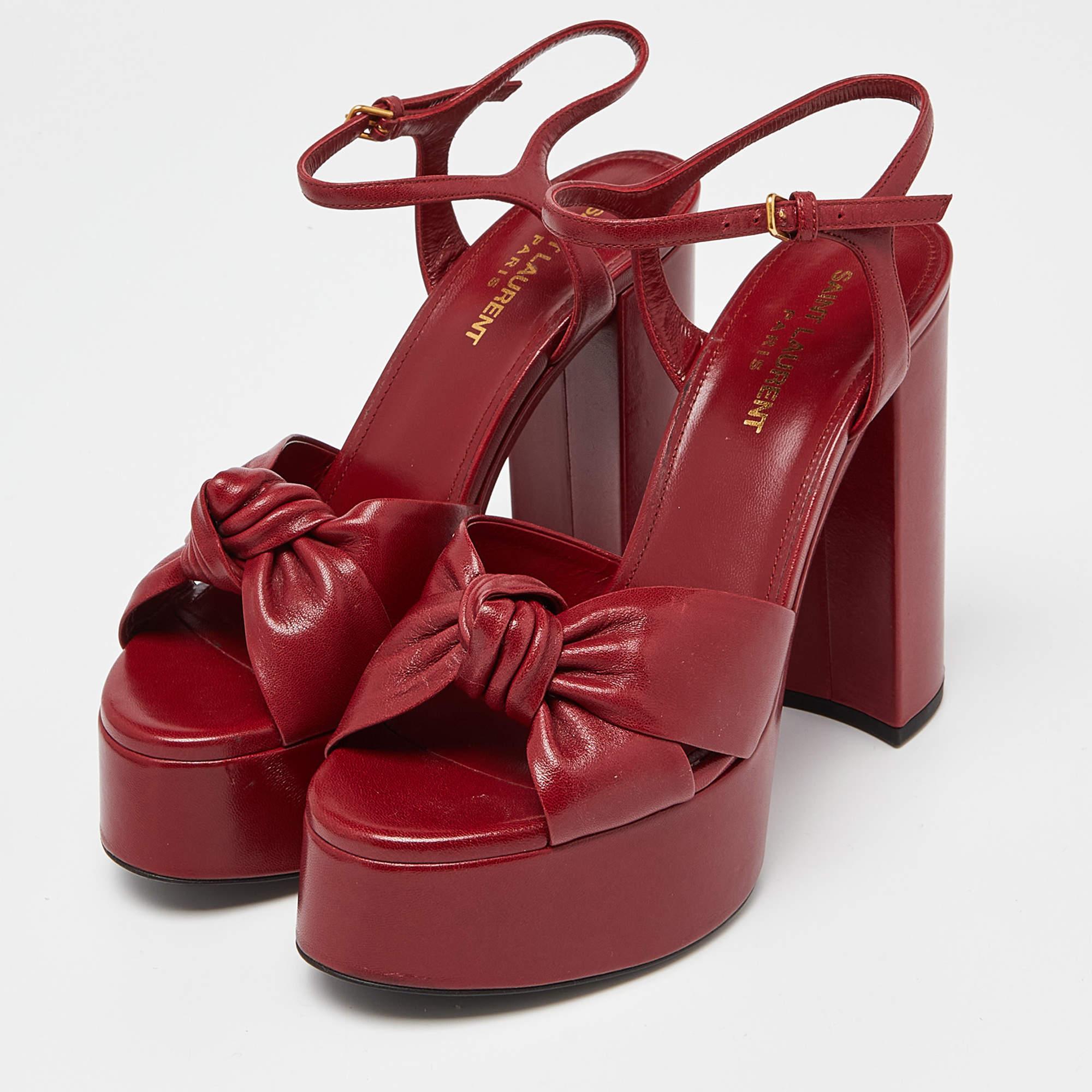 Women's Saint Laurent Red Leather Bianca Sandals Size 37.5
