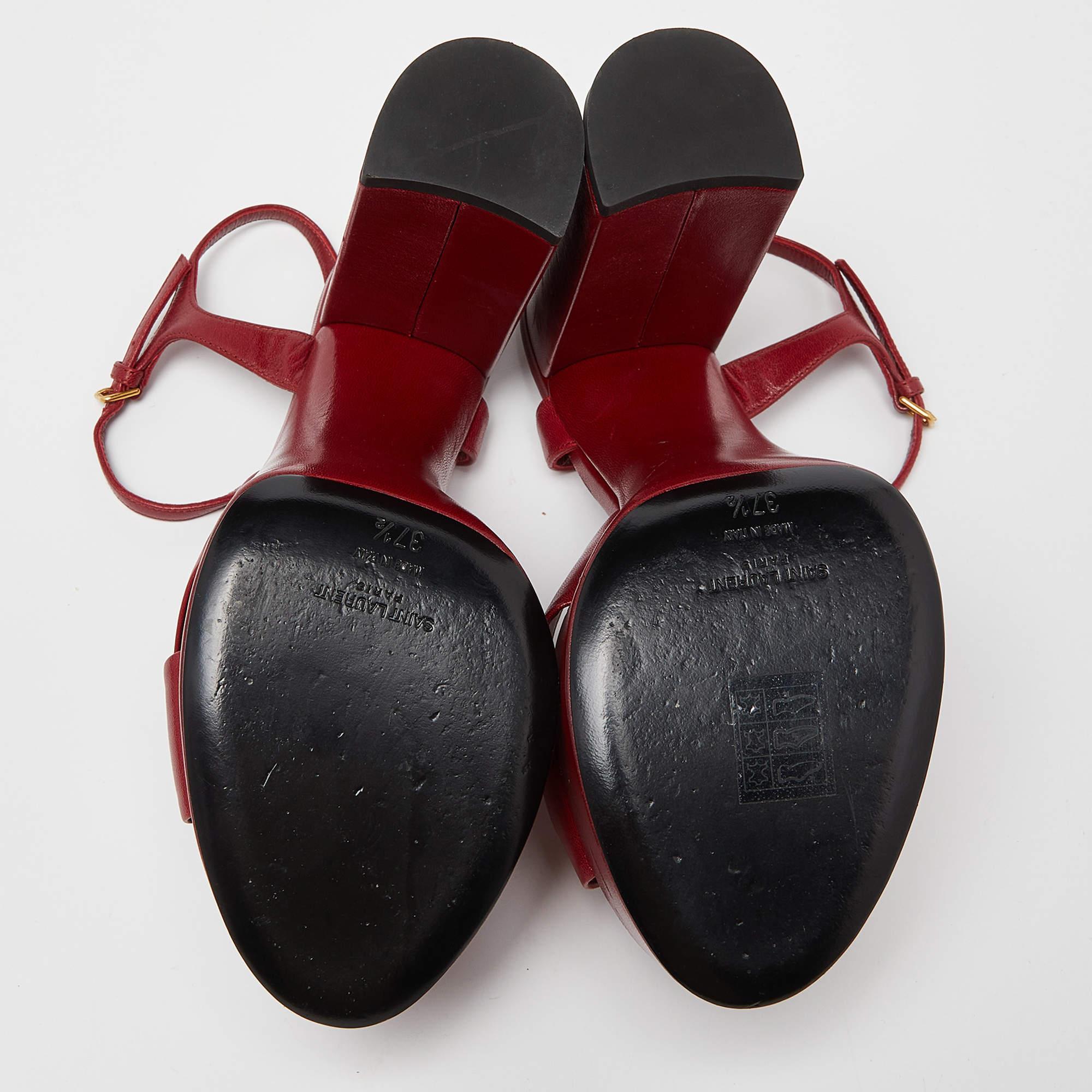 Saint Laurent Red Leather Bianca Sandals Size 37.5 2
