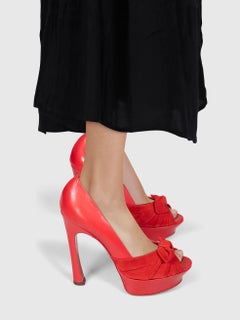 Saint Laurent Red Leather Bow Heels Size IT 40