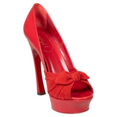 Saint Laurent Red Leather Bow Heels Size IT 40