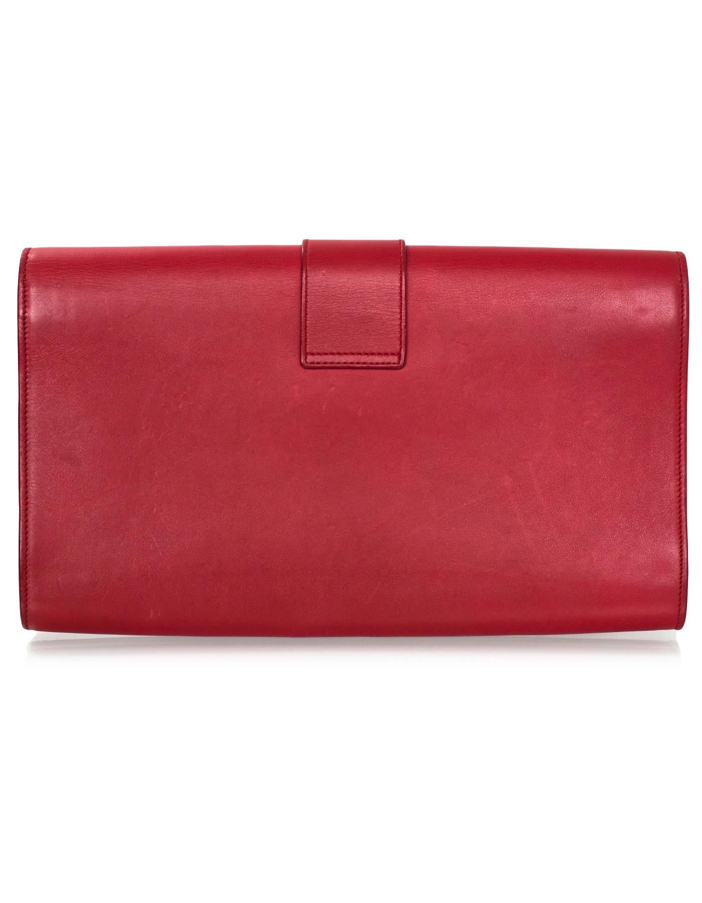 Saint Laurent Red Leather Cabas ChYc Clutch Bag In Excellent Condition In New York, NY