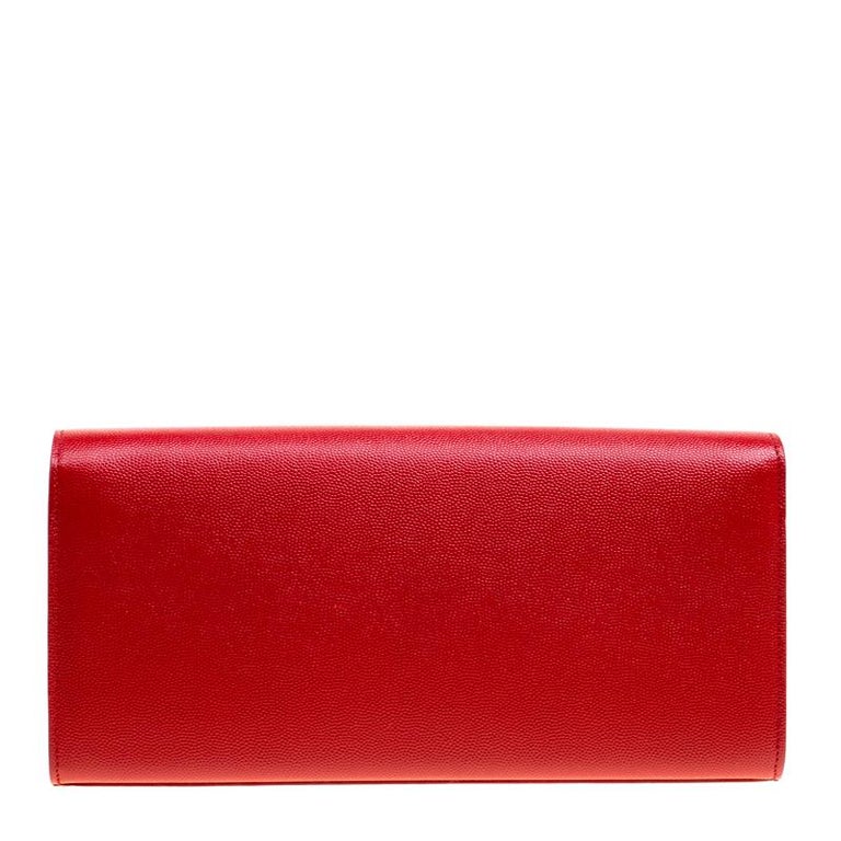 Saint Laurent Red Leather Cassandre Clutch For Sale at 1stDibs