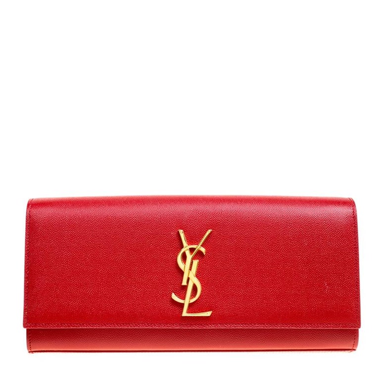 Saint Laurent Red Leather Cassandre Clutch For Sale at 1stDibs