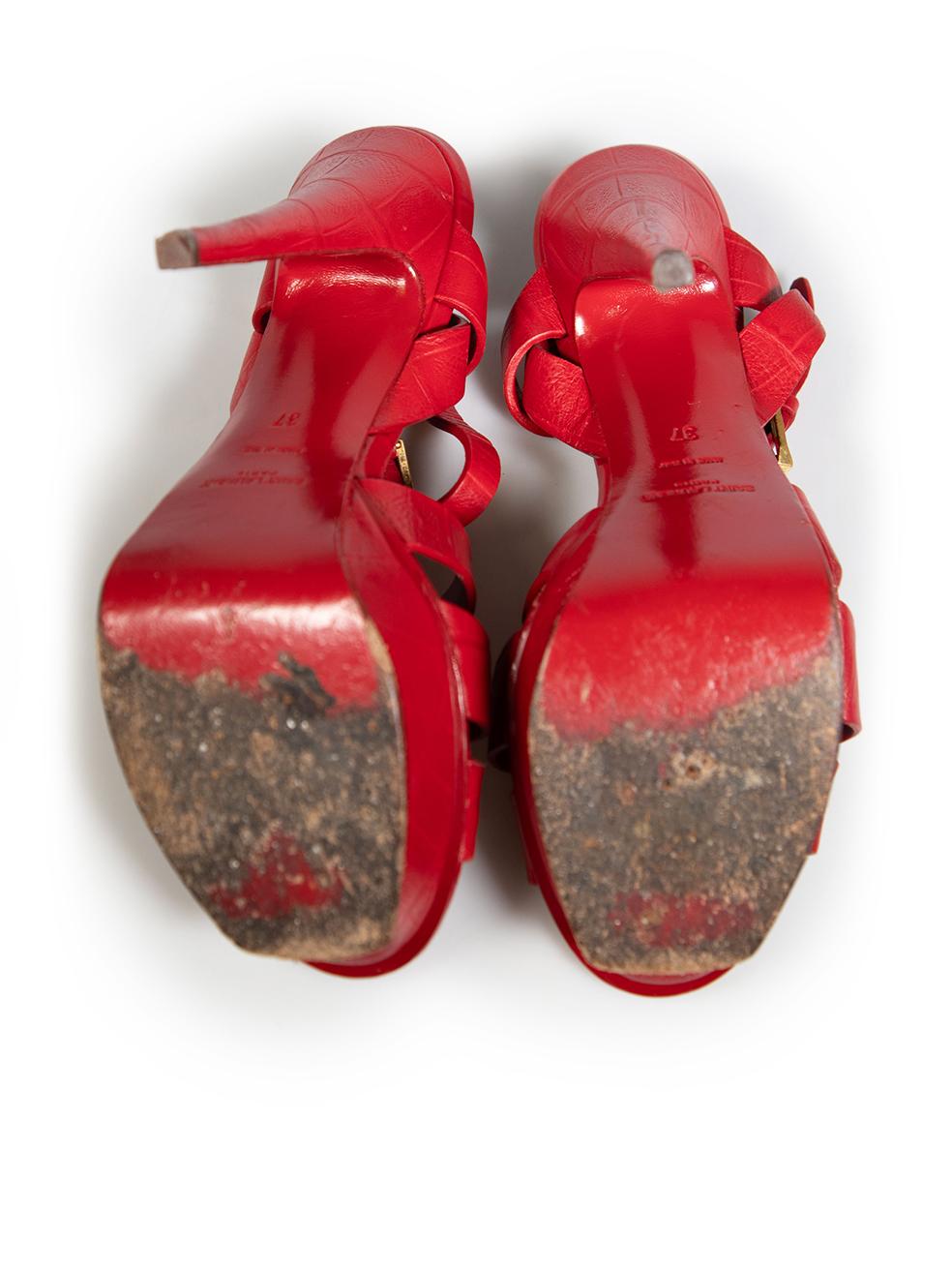 Women's Saint Laurent Red Leather Croc Tribute Sandals Size IT 37