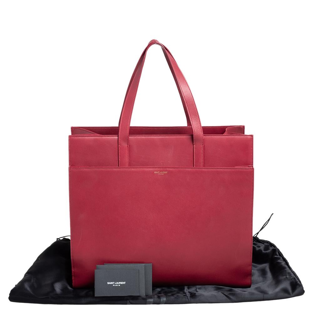 Saint Laurent Red Leather Front Pocket Tote 8