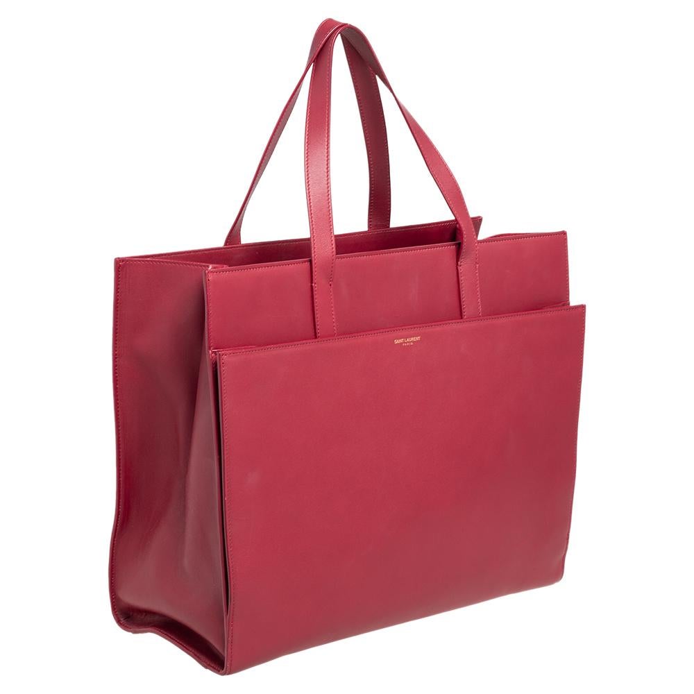Women's Saint Laurent Red Leather Front Pocket Tote
