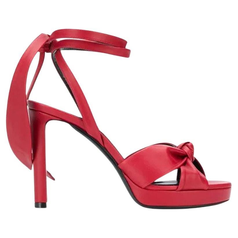SAINT LAURENT red leather HALL 105 ANKLE STRAP Sandals Shoes 36 For Sale