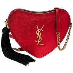 Saint Laurent Red Leather Heart Tassel Shoulder Bag