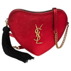 Saint Laurent Red Leather Heart Tassel Shoulder Bag