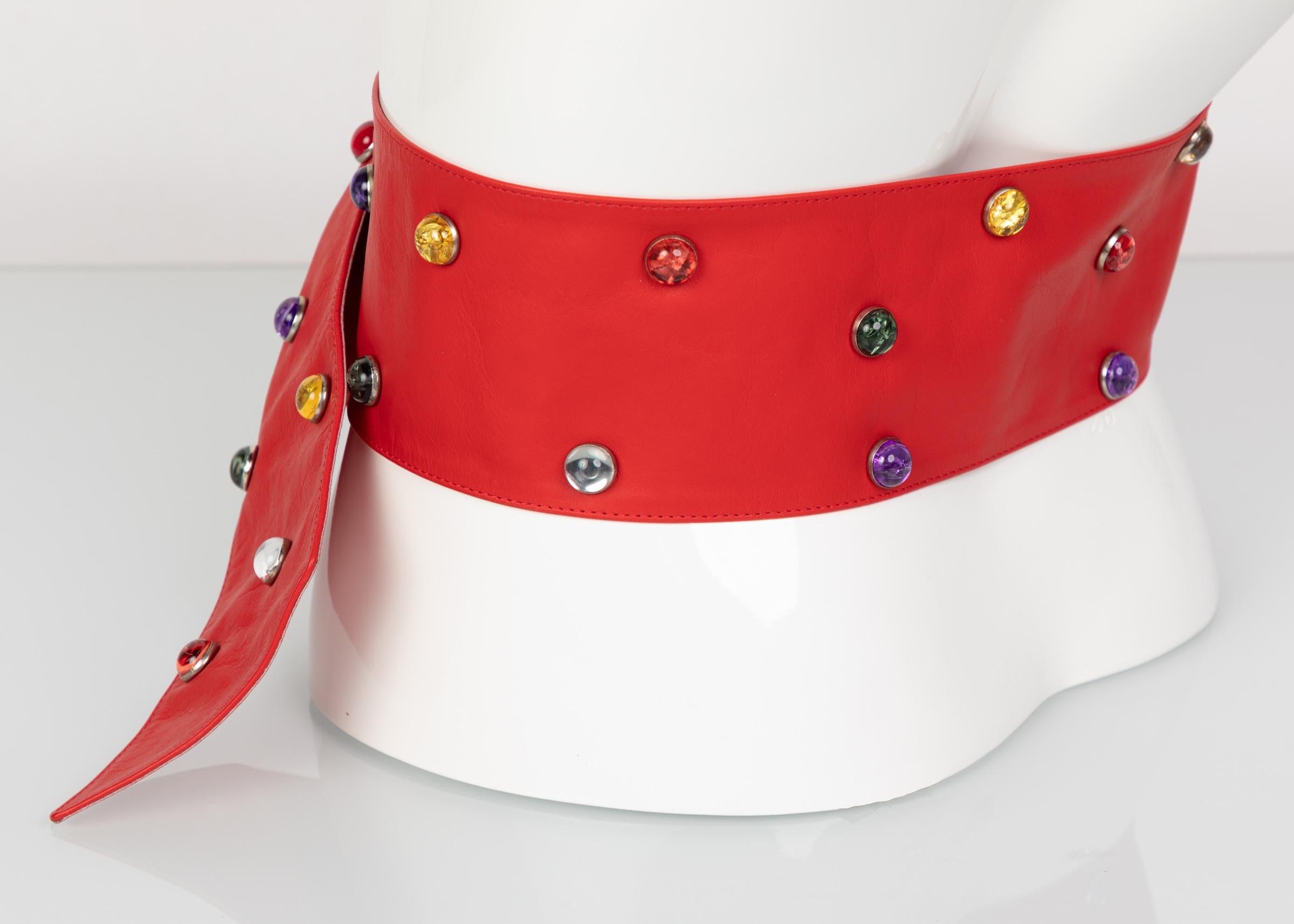 Saint Laurent Red Leather Jewel Belt YSL, 1980s 1