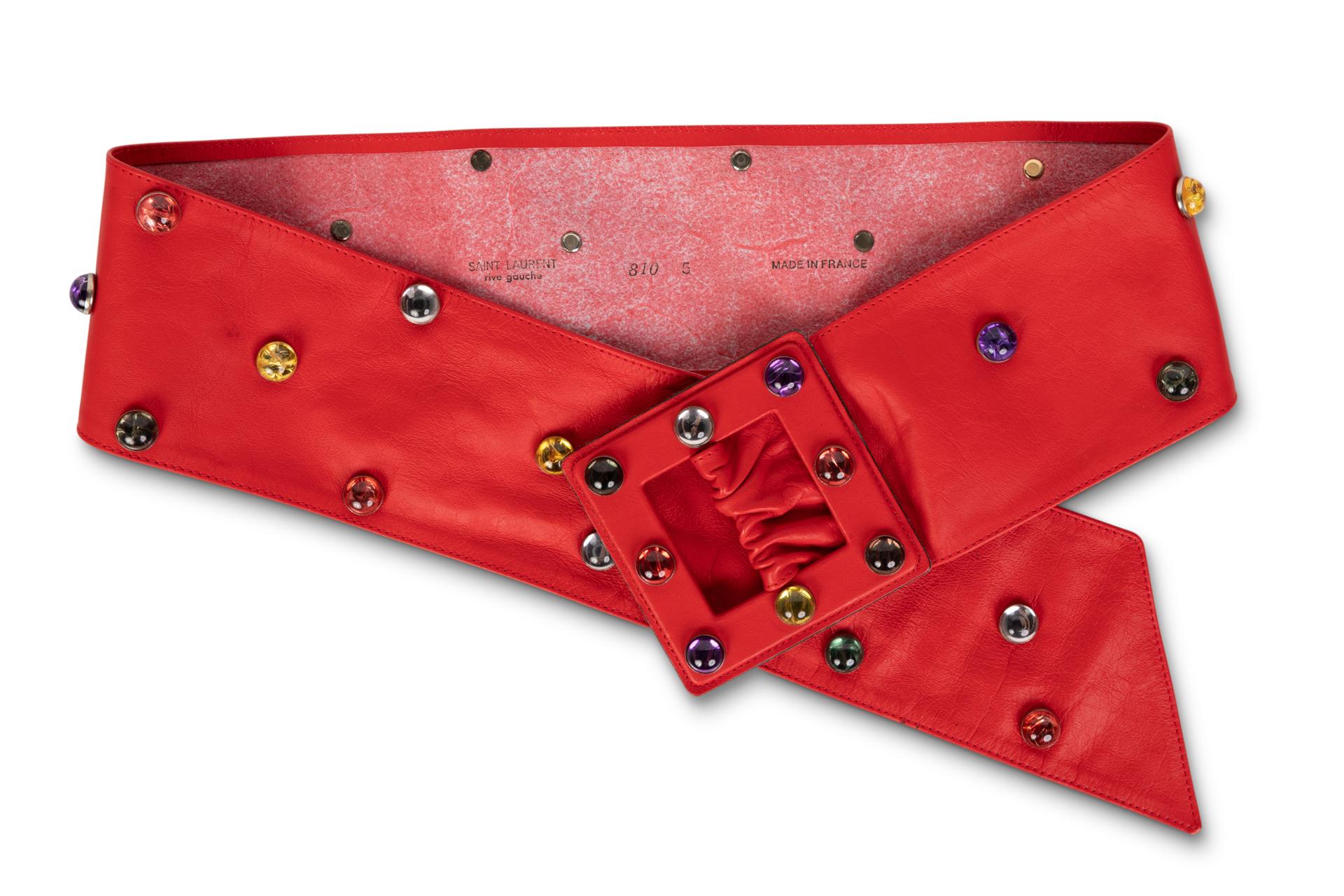 Saint Laurent Red Leather Jewel Belt YSL, 1980s 2